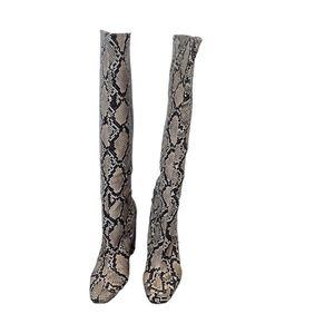 Zara snakeskin animal print knee high fall classic block heel boots Size 6